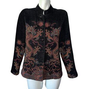 Citron Santa Monica Black Red Velour Dragon Tapestry Coat Jacket Sz Small